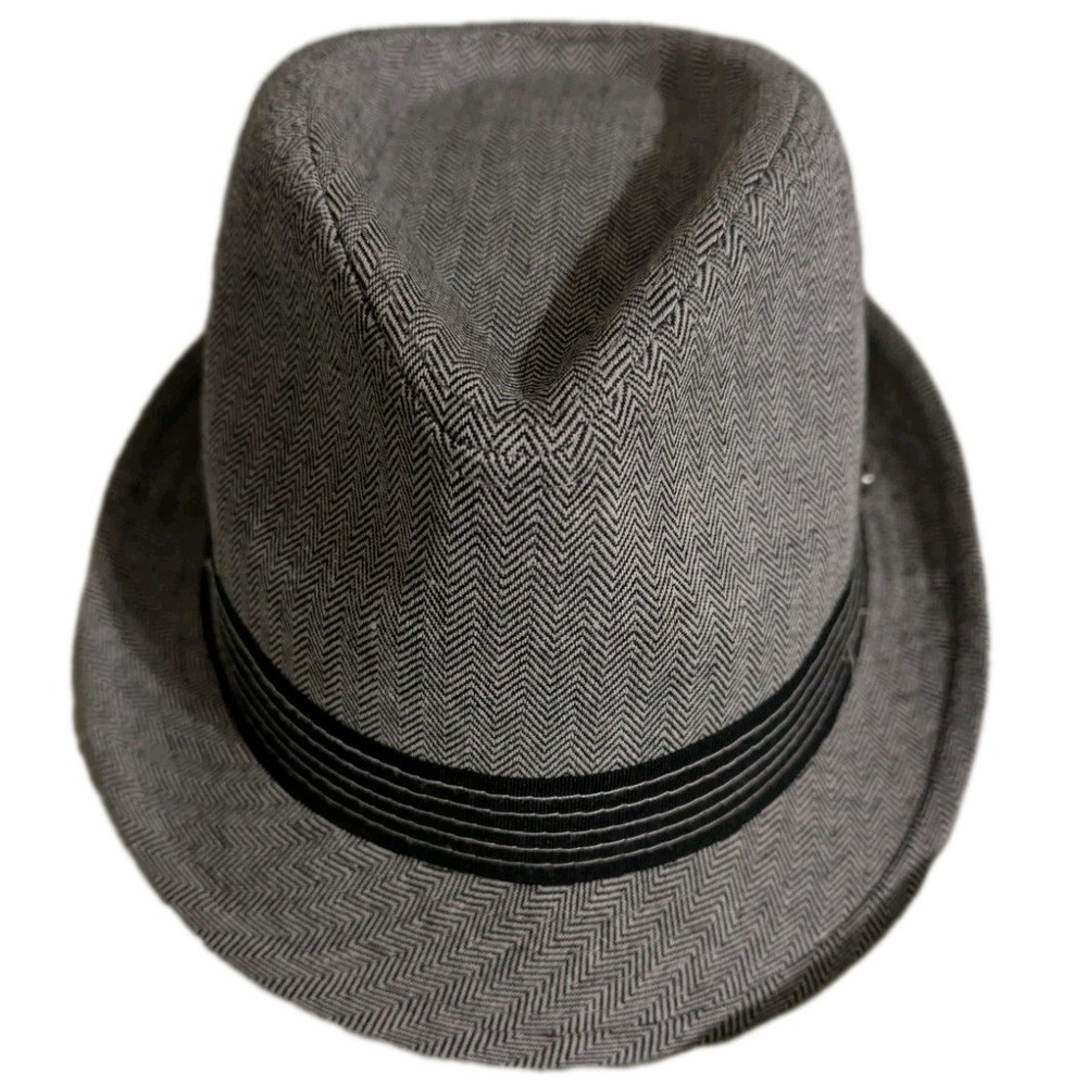 Stetson Herringbone Trilby Fedora Hat‎ Gray Black Band Men's S/M